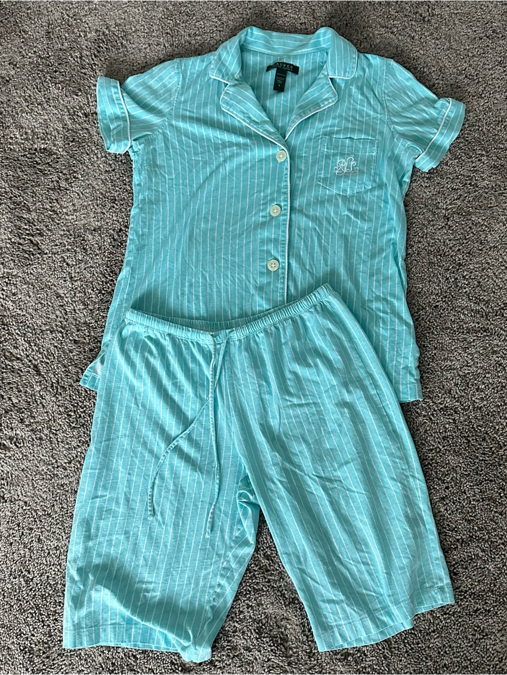 Ralph Lauren Short Sleeve Notch Collar Bermuda Pajama Set S Cotton Knit Preppy